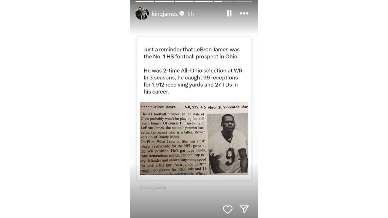 King James shares on Instagram his high school football prospects. [photo: @kingjames/IG]