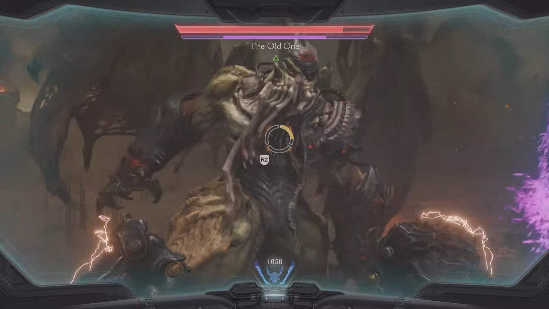 A still of fighting with the Old One demon in the Final Battle mission of Doom The Dark Ages (Image via Sportskeeda Gaming/Bethesda Softworks)