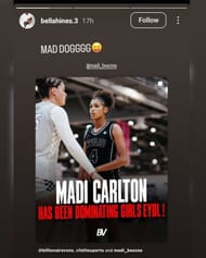 LSU commit Bella Hines drops 2-word reaction as Madison Carlton dominates in girls' EYBL. (Image via Instagram @bellahines.3)