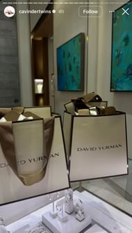 The Cavinder twins post their David Yurman shopping bags