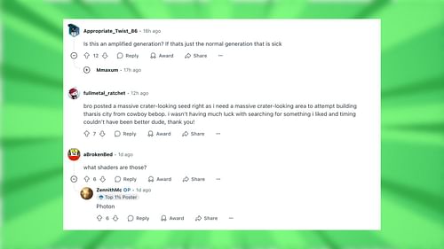 Redditors react to the badlands biome seed (Image via Reddit)