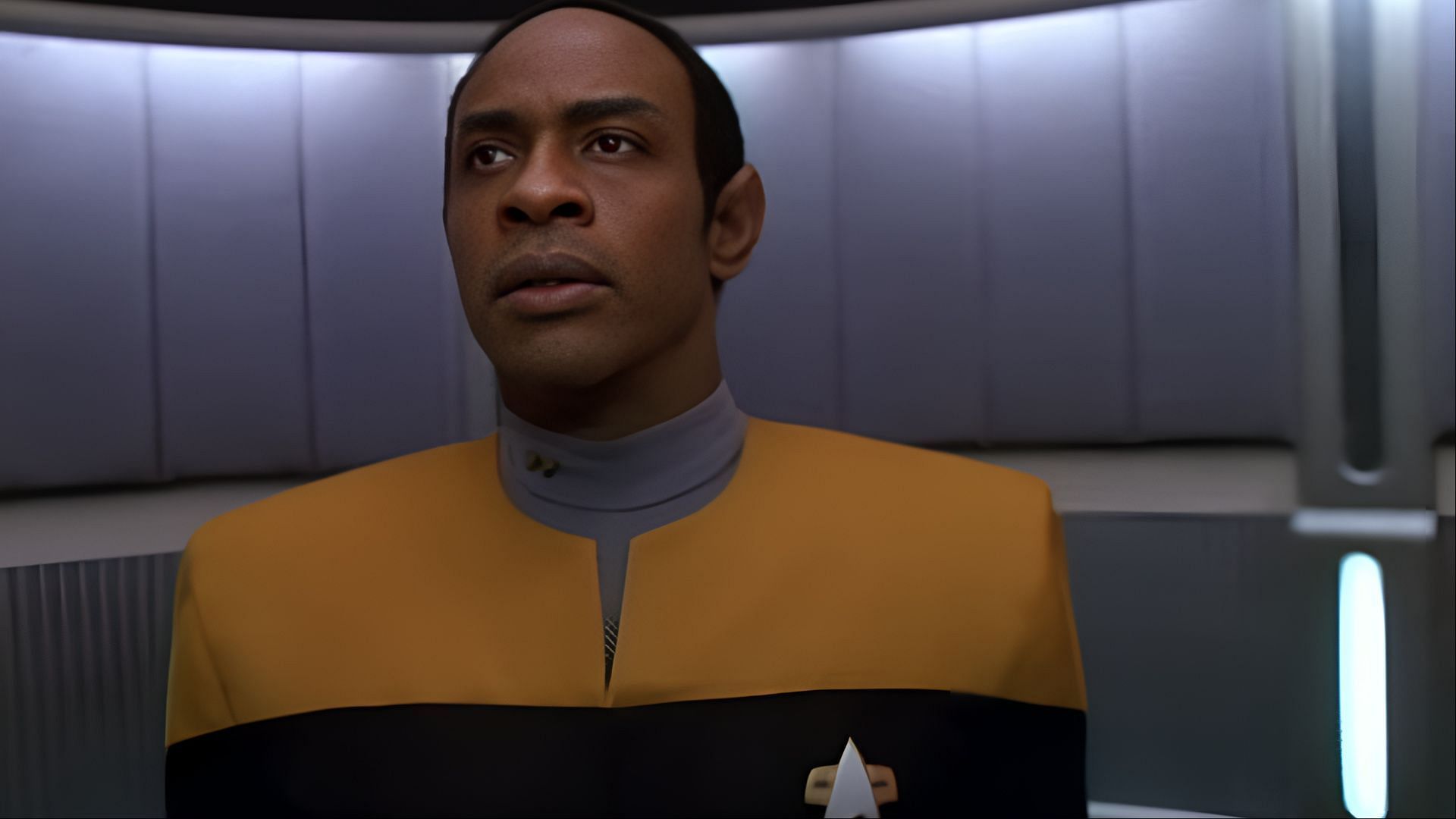 Tuvok stands alert in uniform aboard the USS Voyager, embodying the disciplined restraint that defines his character in Star Trek: Voyager (Image via Netflix)