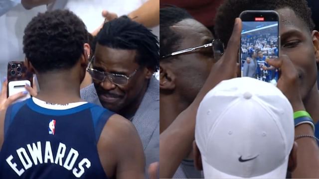 NBA Twitter loses it at Anthony Edwards' reaction after Michael Irvin kisses him on the cheek - "Ant wasn't feeling it”