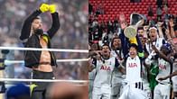 Finn Balor celebrates Tottenham Hotspur winning the UEFA Europa League; The Judgment Day member was in attendance for the final
