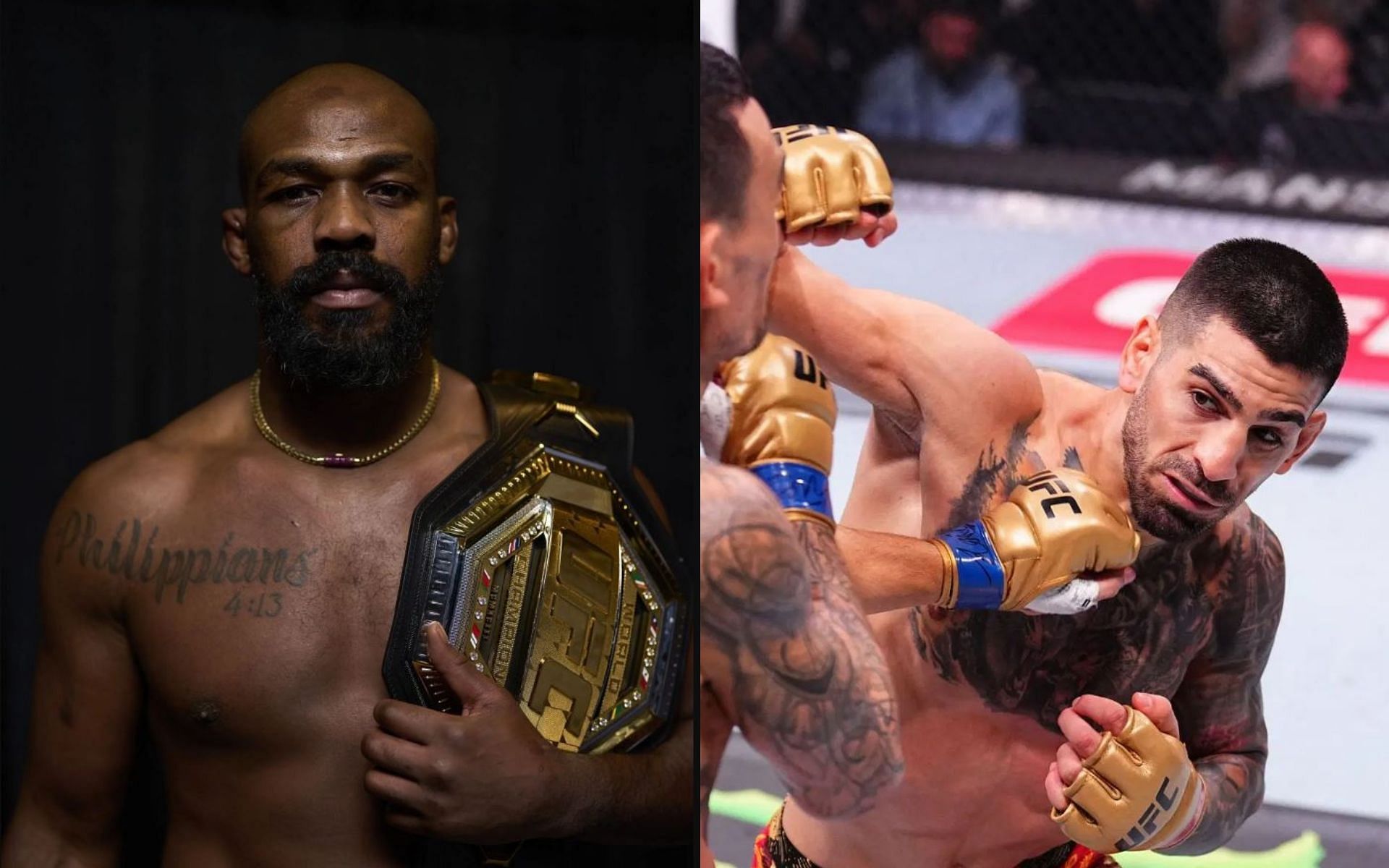 Jon Jones (left) talks about the career of Ilia Topuria (right). [Images courtesy: Getty Images]