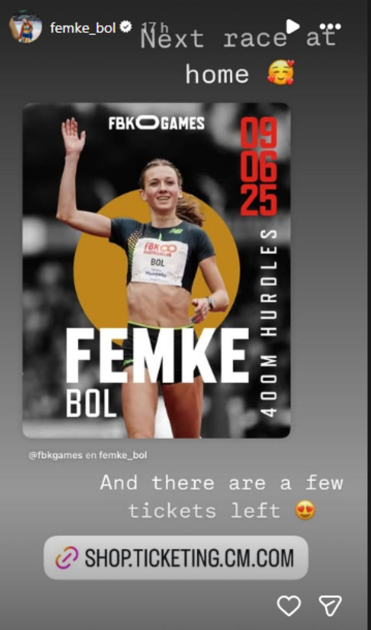 Screengrab of Femke Bol&#039;s latest Instagram story [Image Source : Femke Bol&#039;s Instagram]