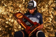 KK Arnold (#2) of the UConn Huskies poses for a championship portrait after defeating the South Carolina Gamecocks. Photo: Getty