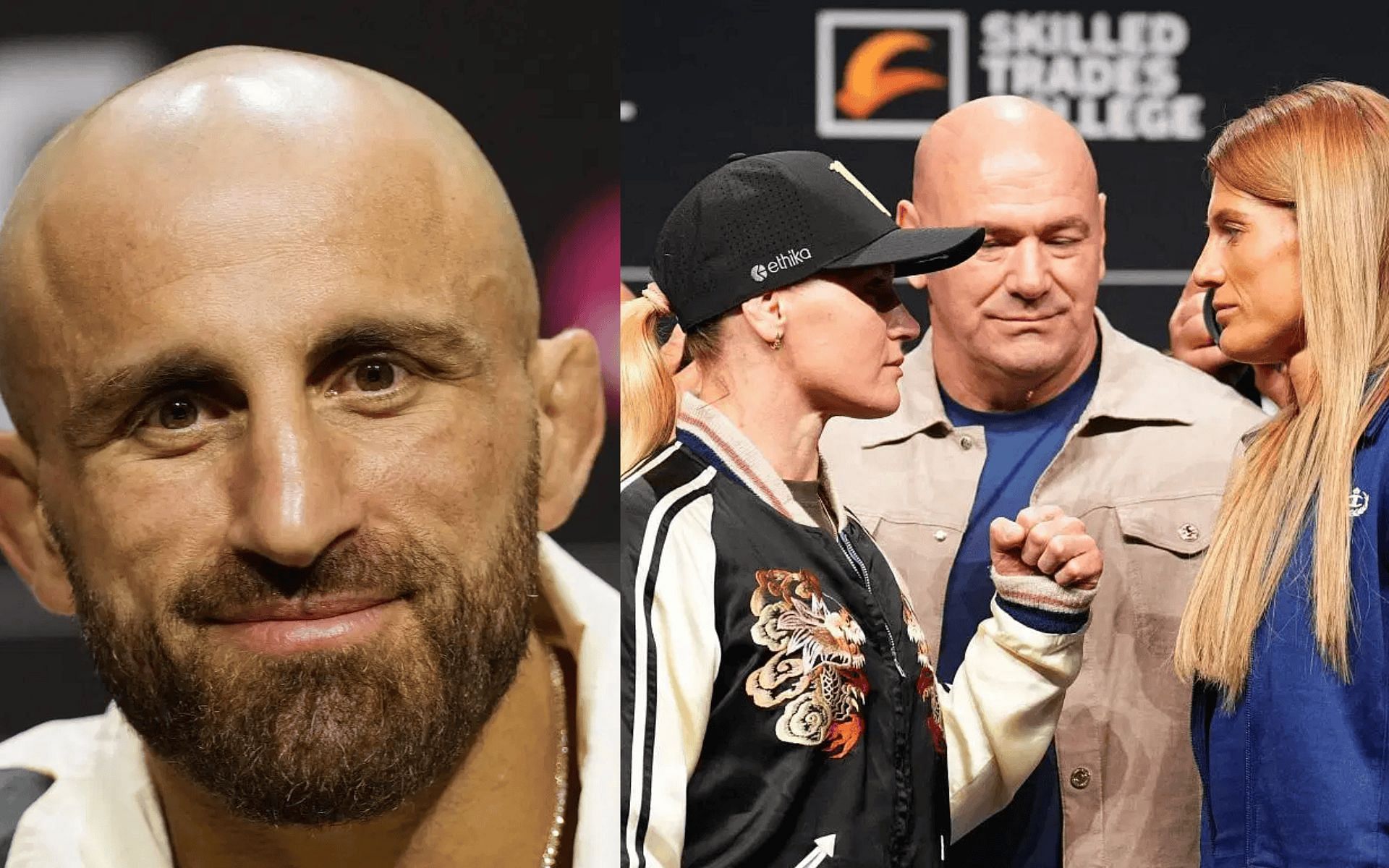 Alexander Volkanovski (left) predicts the winner between Valentina Shevchenko and Manon Fiorot. [Images courtesy: Getty]