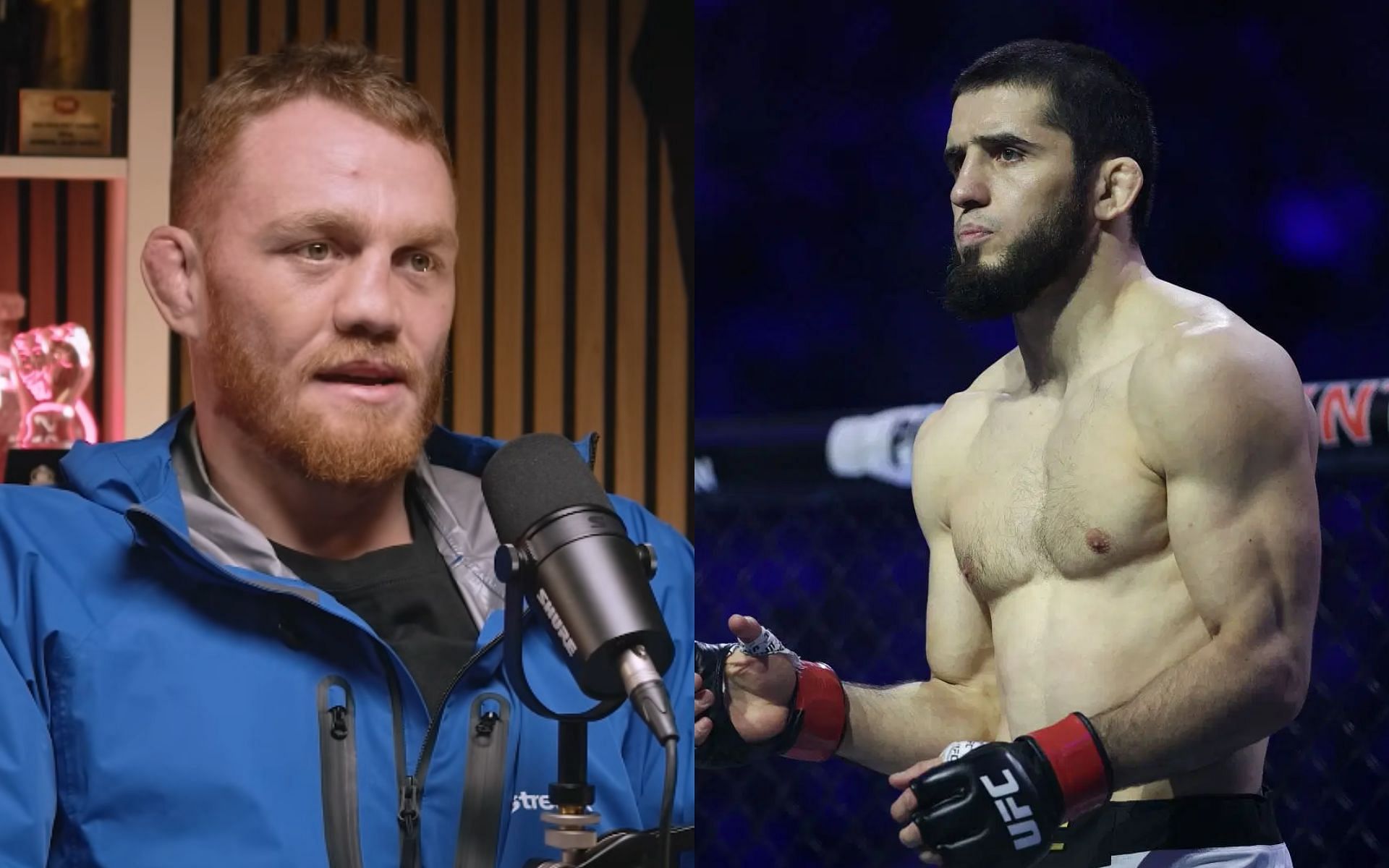 Jack Della Maddalena says he will be fighting Islam Makhachev in his first welterweight title defense [Image courtesy: BackChat Studios on YouTube, and Getty Images]