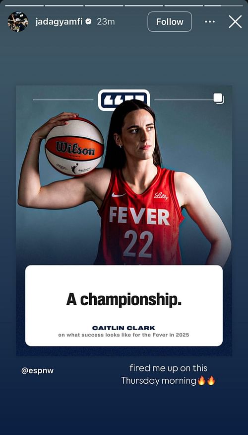 Jada Gyamfi shows support for former teammate Caitlin Clark on her Instagram story