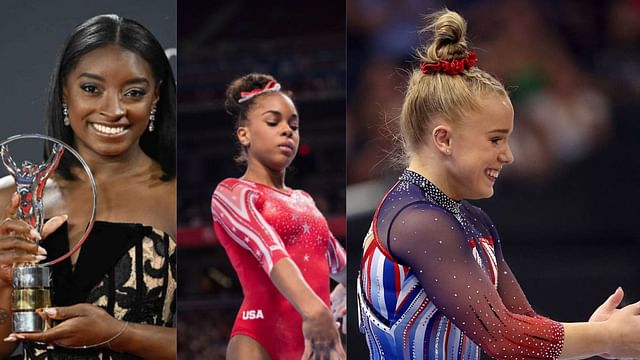 Simone Biles hosts fellow gymnasts Zoe Miller and Joscelyn Roberson well [Image Source : Getty] 