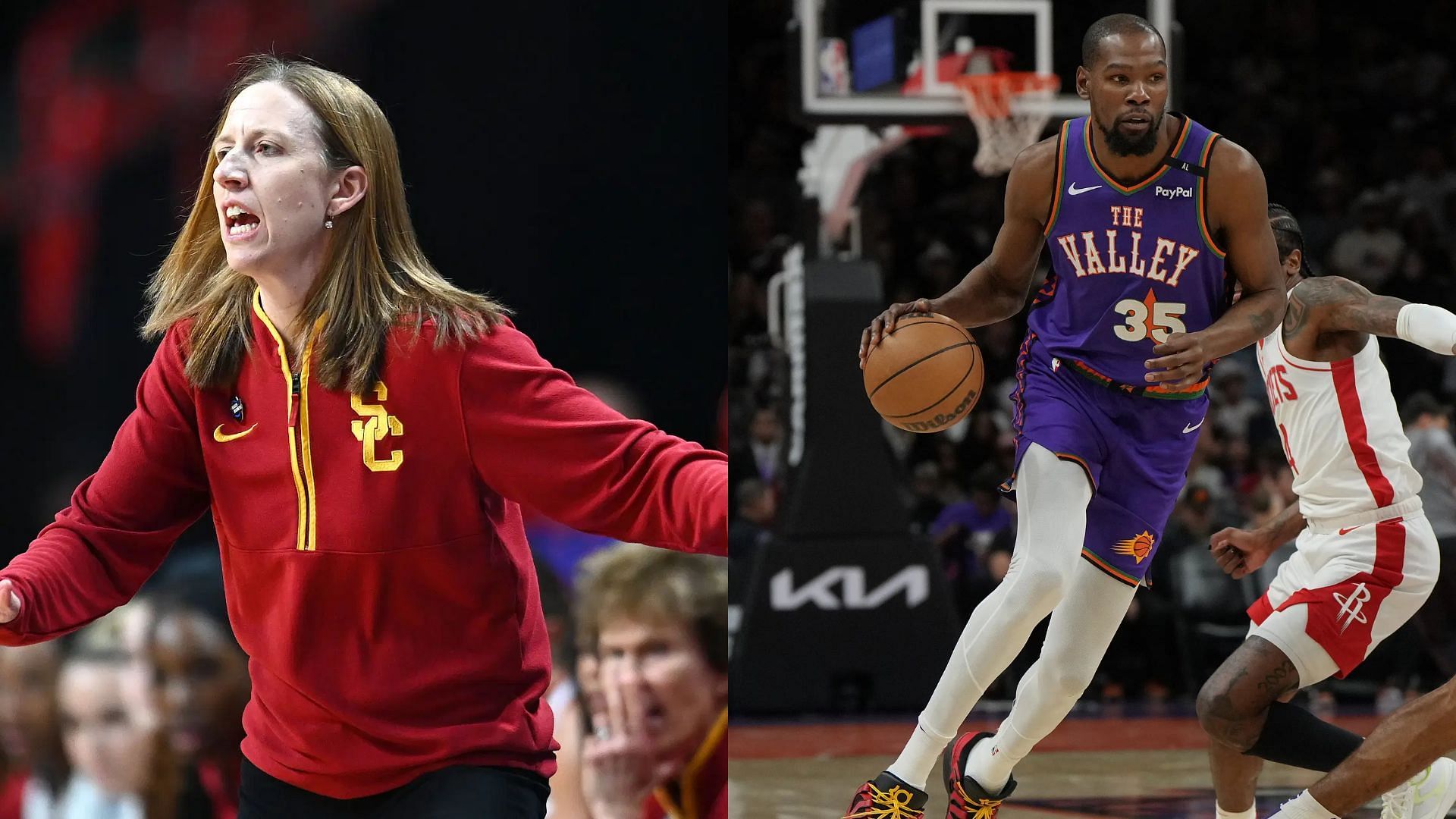 Lindsay Gottlieb and Kevin Durant. - Source: James Snook &amp; Rick Scuteri, Imagn