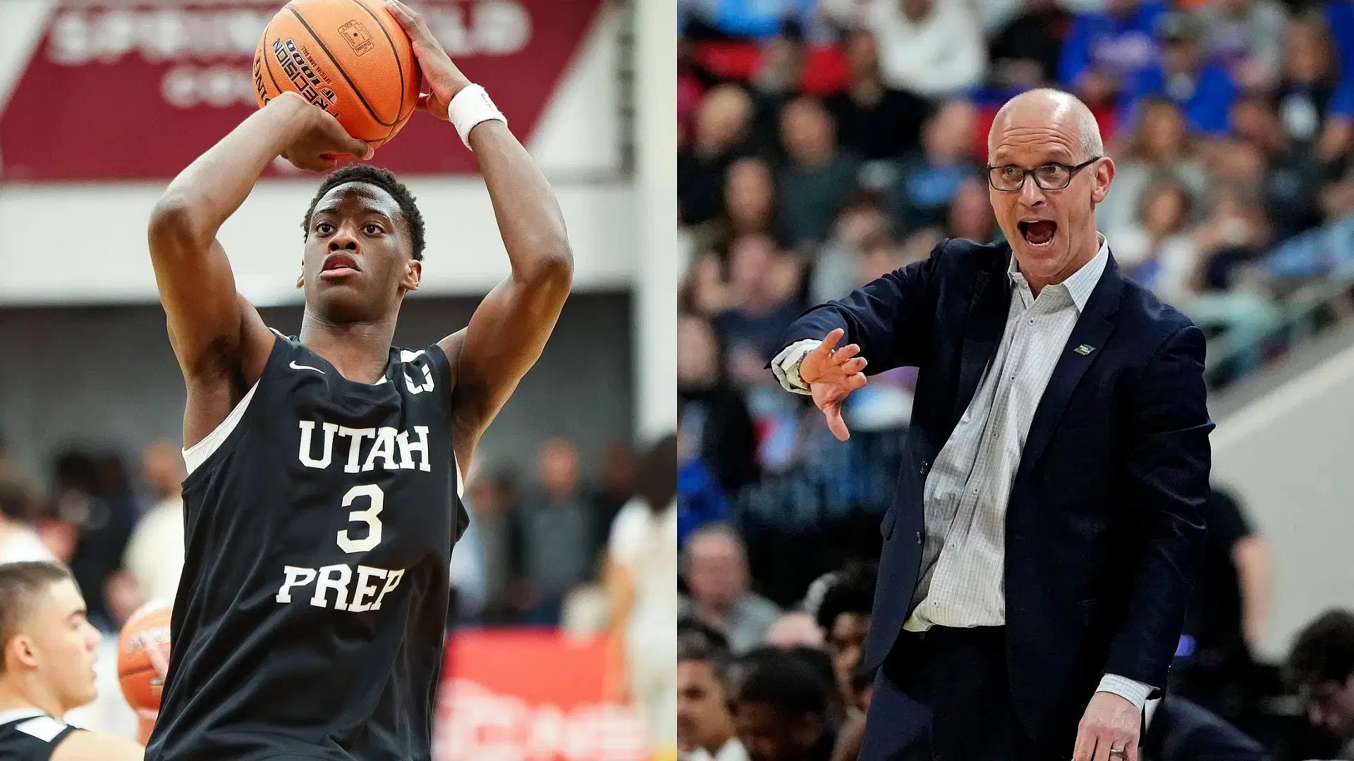 AJ Dybantsa and UConn coach Dan Hurley