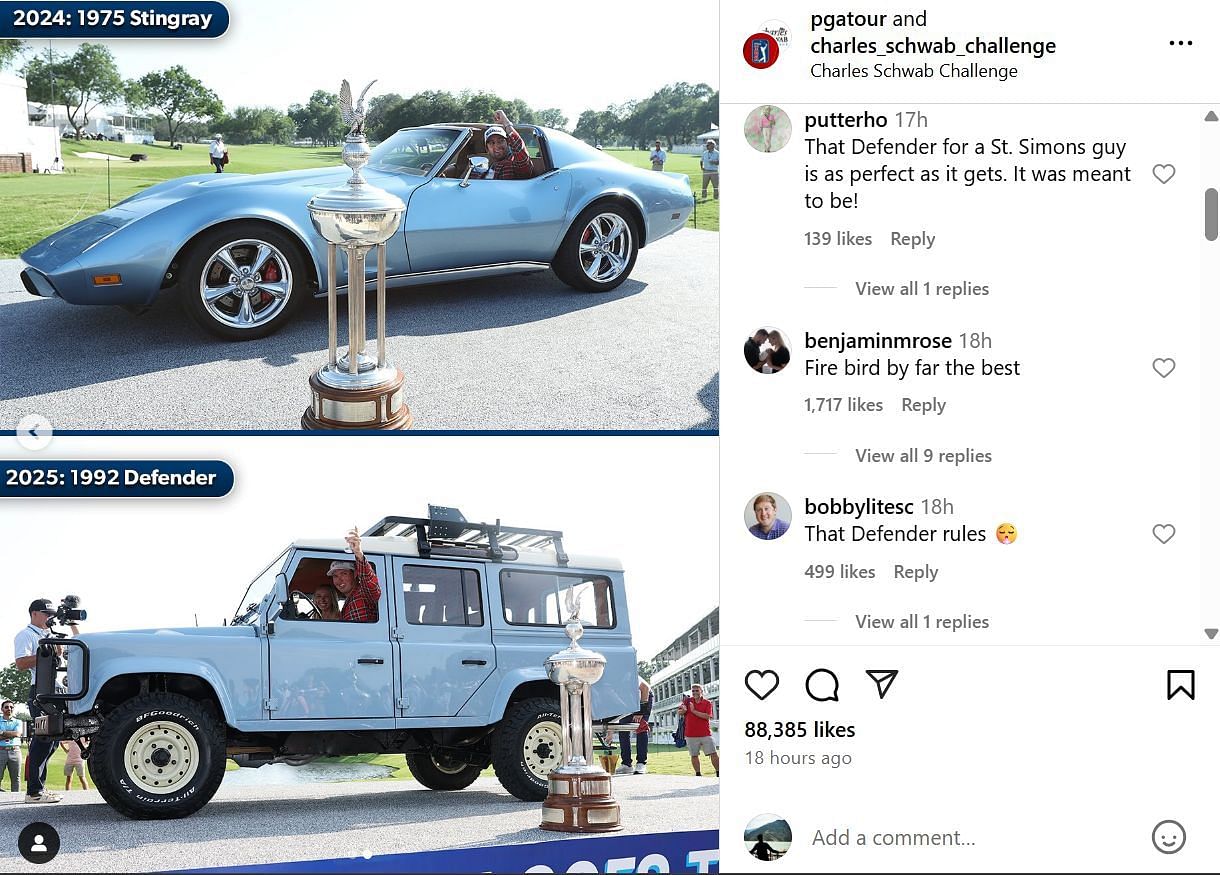 Ben Griffin&#039;s new car after winning the Charles Schwab Challenge (Image Via: IG @pgatour)