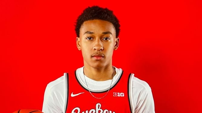 Ohio State commit Marcus Johnson reacts as he gets recognized as one of the standouts from Nike EYBL Session 3