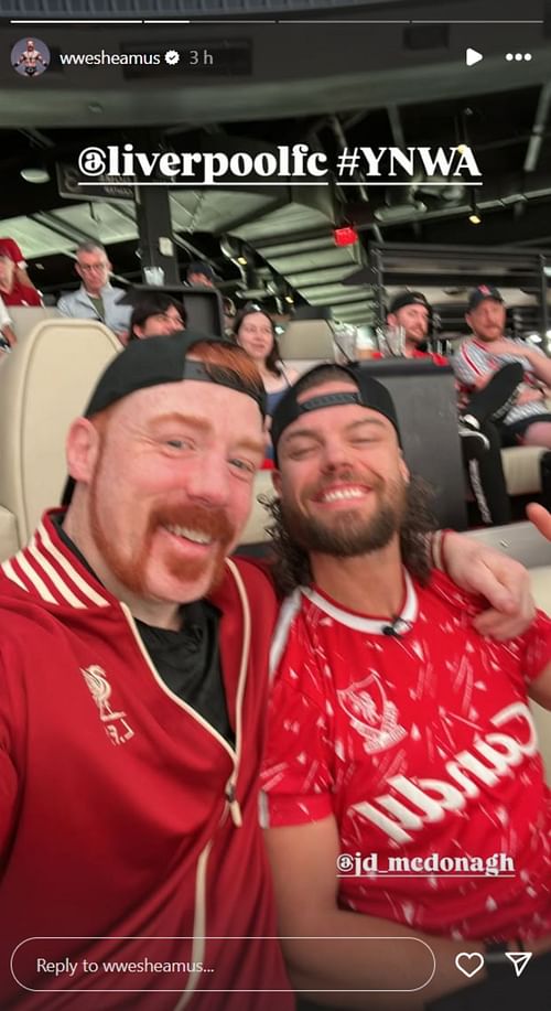 Sheamus and JD McDonagh pose for a selfie during a recent football match at Anfield. [Picture courtesy: The Celtic Warrior's Instagram story]