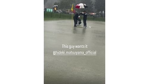 Hideki Matsuyama was practicing a lot during hard rain (Instagram/austin_eckroat)