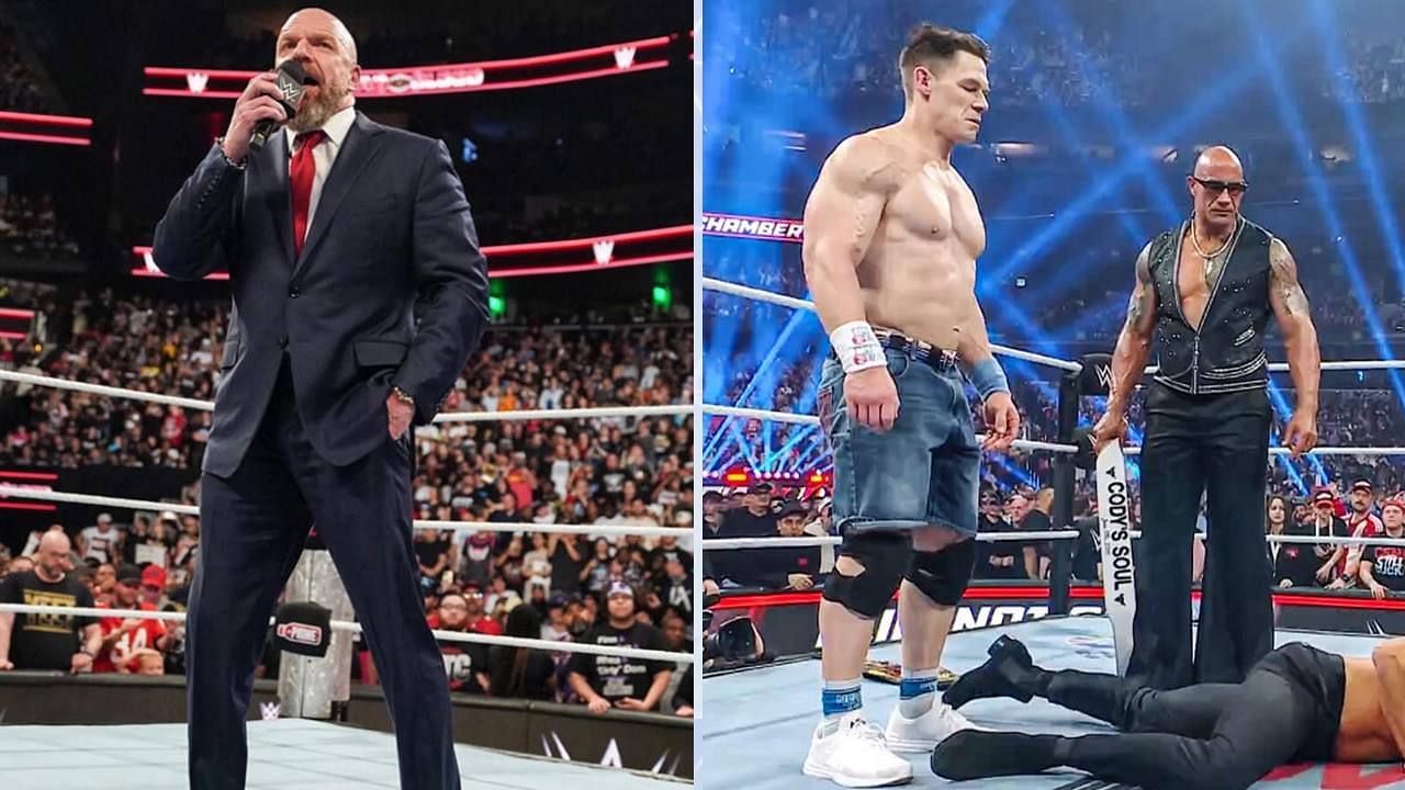 Triple H, John Cena &amp; The Rock (Image via wwe.com)