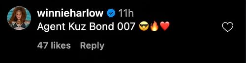 Winnie Harlow's comment on Kyle Kuzma's IG post.