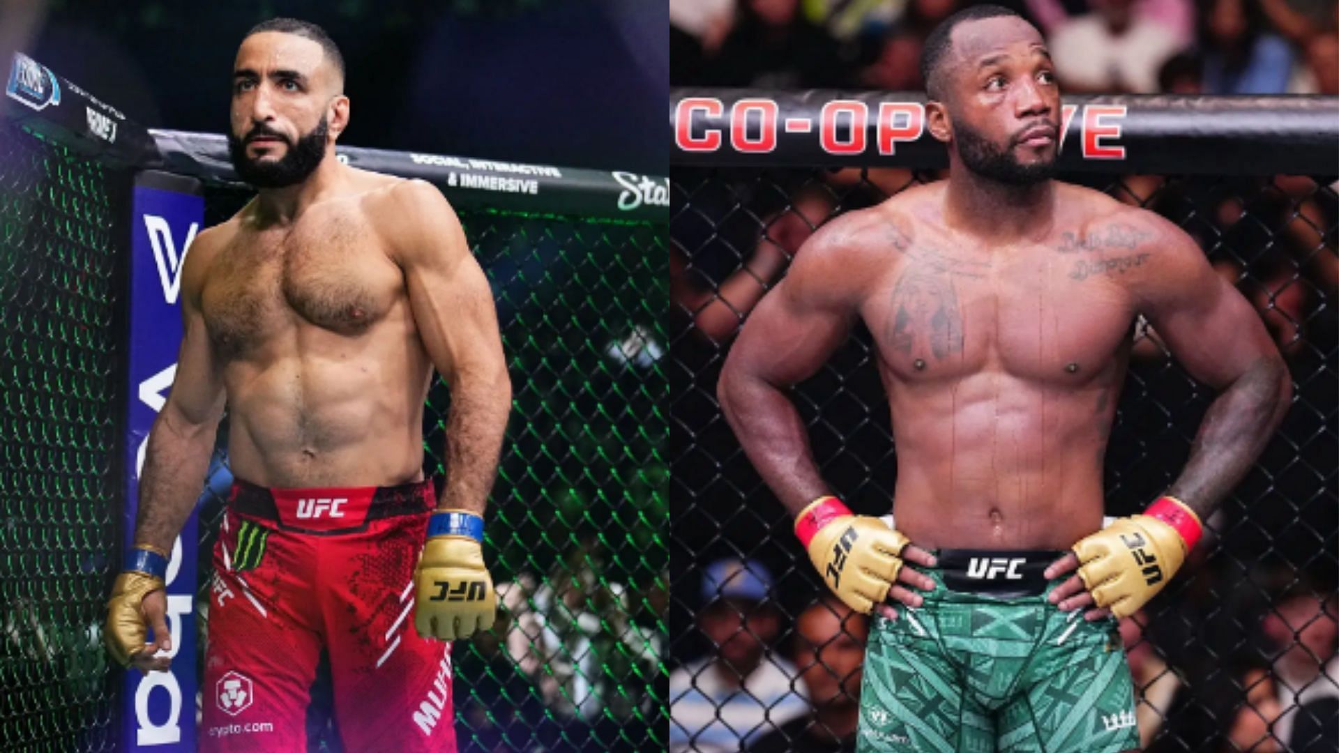 Belal Muhammad (left) mocks Leon Edwards (right) for firing back at his coach during UFC 304 bout [Images courtesy of Getty Images]