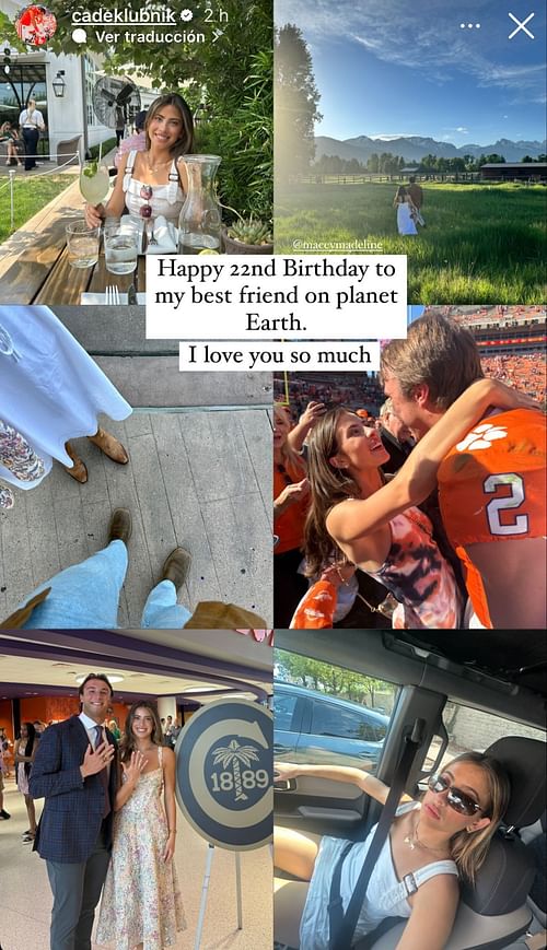 Cade Klubnik wished girlfriend Macey Matthews a happy birthday. - Source: Instagram/@cadeklubnik