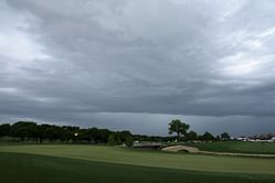 Why was round 2 of THE CJ CUP Byron Nelson 2025 suspended?