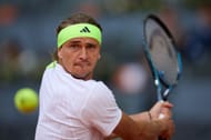 Zverev plays a backhand in the Madrid Open - Day Eight - Source: Getty