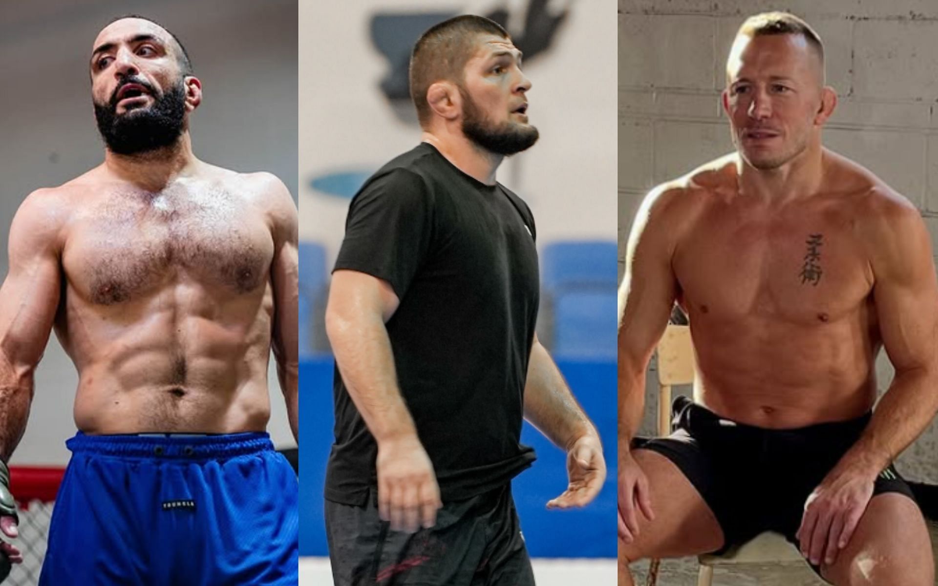 Belal Muhammad (left) Khabib Nurmagomedov (center) and Georges St-Pierre (right). [Images courtesy: @bullyb170, @khabib_nurmagomedov and @georgesstpierre on Instagram]