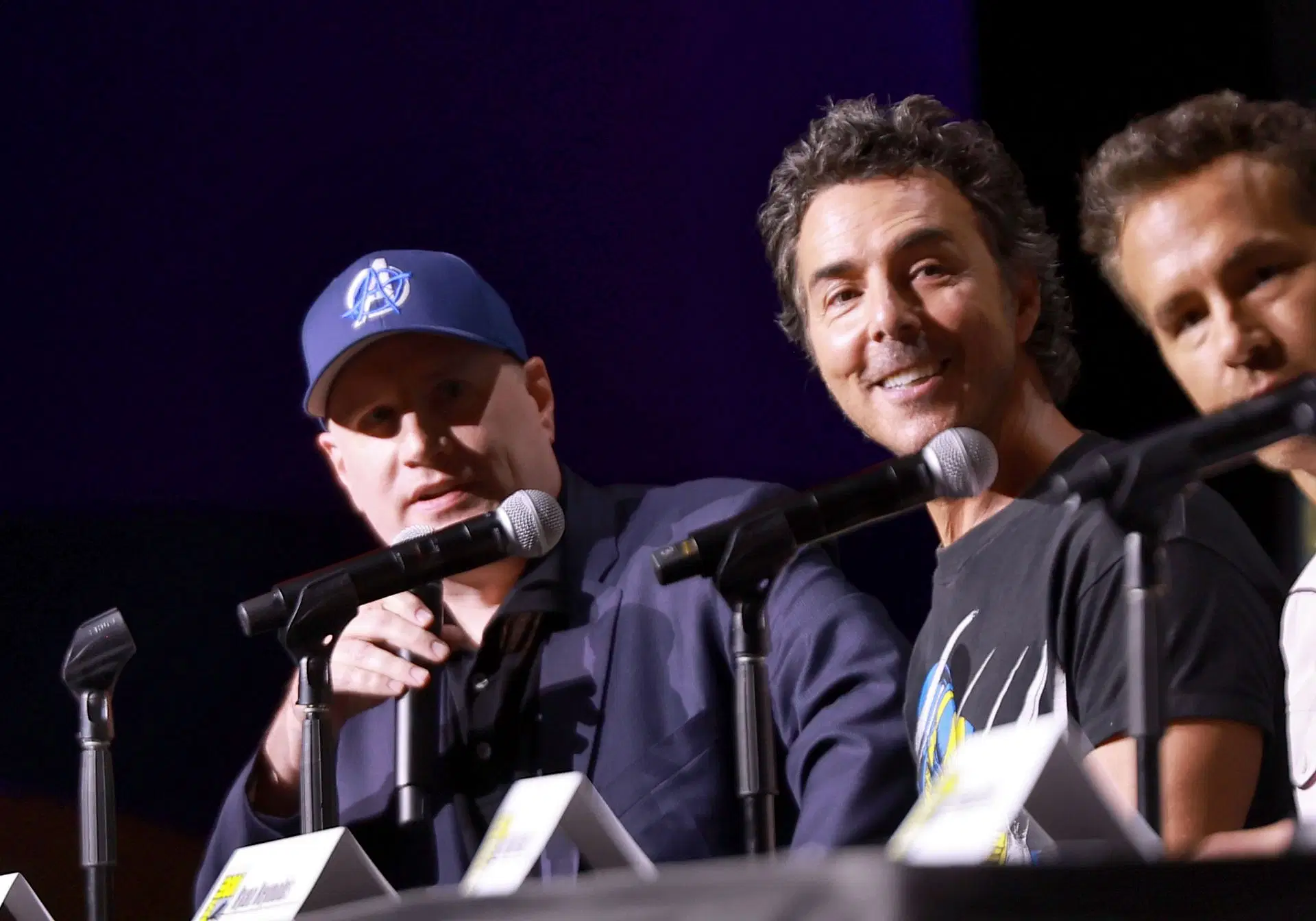            (L-R) Kevin Feige, Shawn Levy and Ryan Reynolds at the 2024 Comic-Con International at San Diego Convention Center. (Image via Getty)