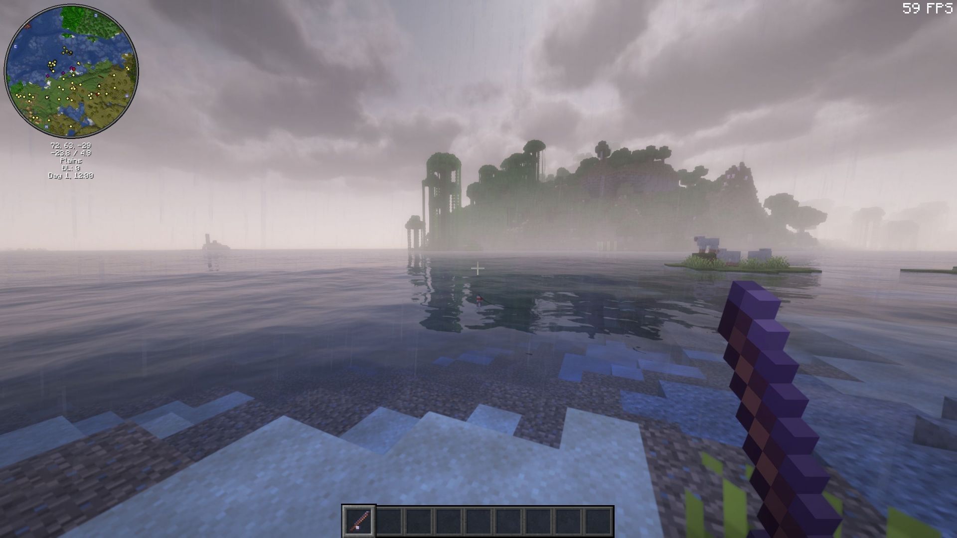 Players must fish in an open water body without any obstruction during rain (Image via Sportskeeda Gaming || Mojang Studios)