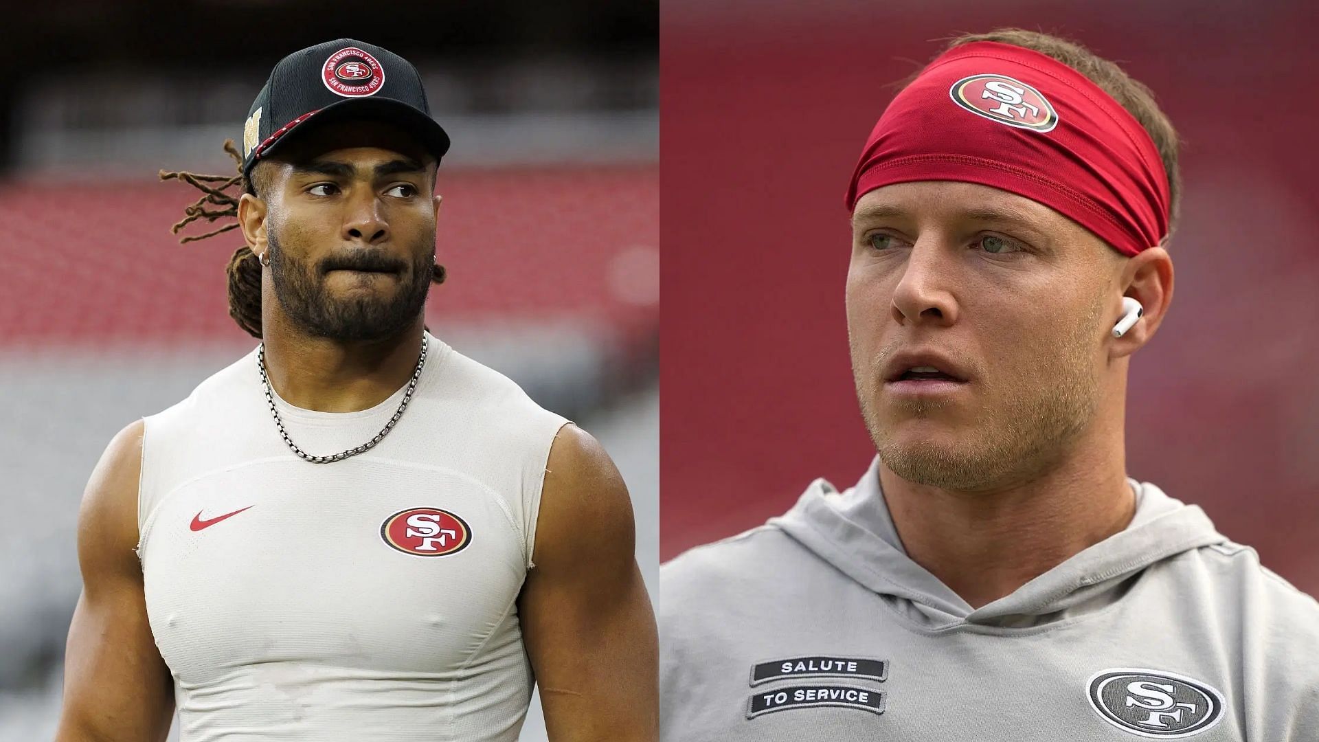 Christian McCaffrey reacts to Fred Warner