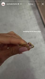 Haley and Hanna photograph their matching birthstone rings