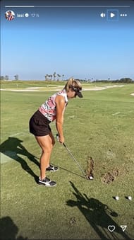 Lexi Thompson practices on the range in her floral outfit - Source: via @lexi on Instagram