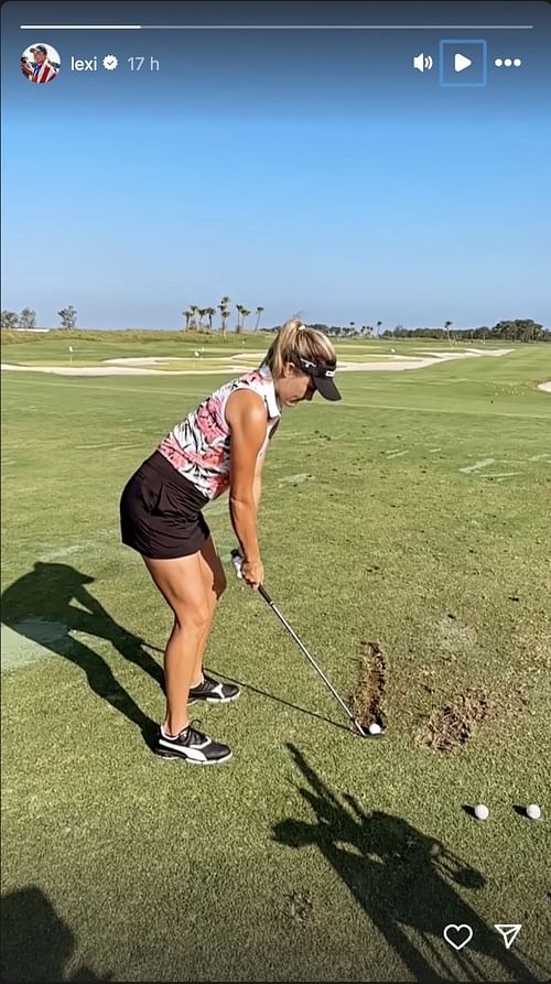 Lexi Thompson practices on the range in her floral outfit - Source: via @lexi on Instagram
