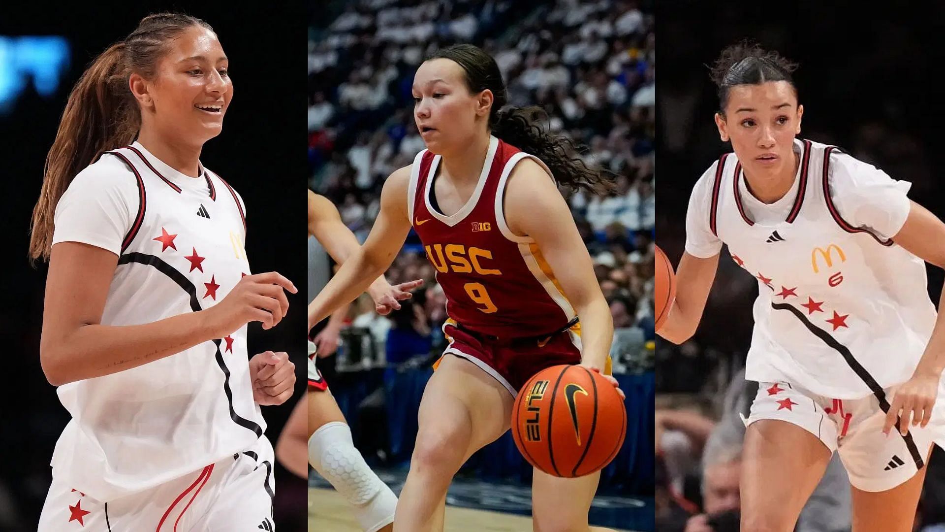 LSU signee Sienna Betts, former USC guard Kayleigh Heckel and USC signee Jazzy Davidson (Source: Getty)