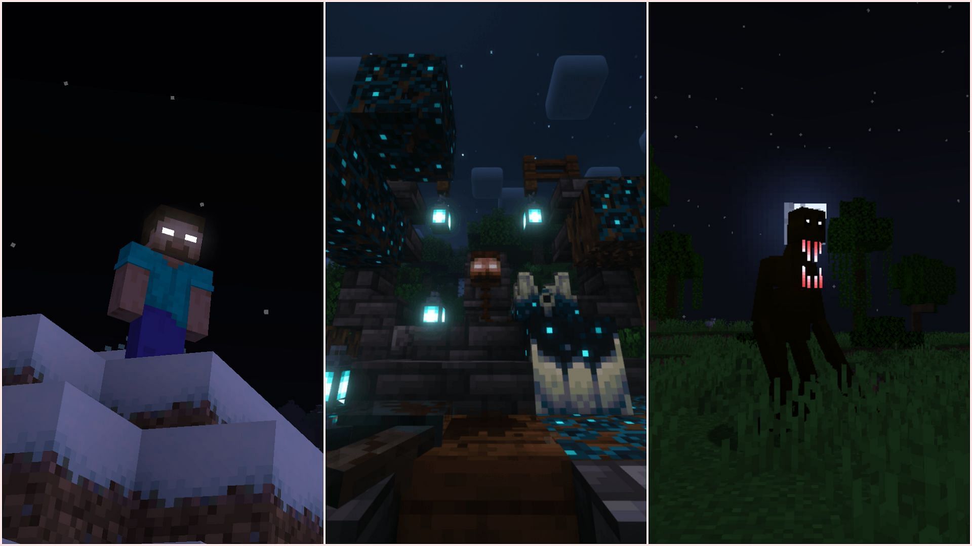 There are loads of creepy mods that players can install in Minecraft. (Image via CurseForge/LunarEclipseStudios || CurseForge/predator97427fr || CurseForge/M_Productions)