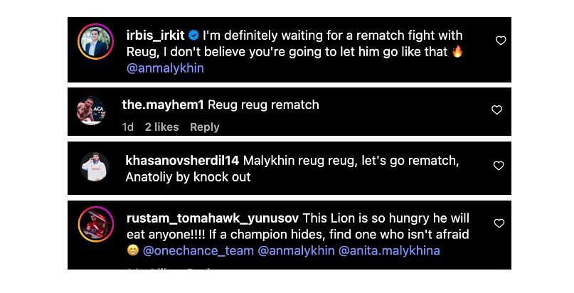 Screenshot of comments. [ONE Championship/Instagram]