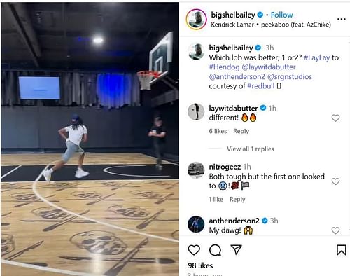 LSU commit MiLaysia Fulwiley reacts to Sheldon Bailey's IG video. Image via @bigshelbailey