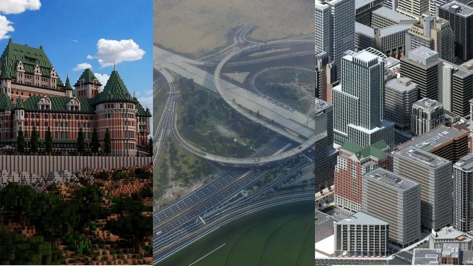 Images of some structures from the fictional country build that took almost a decade to complete (Image via Reddit/Whiffdog_/Mojang Studios)