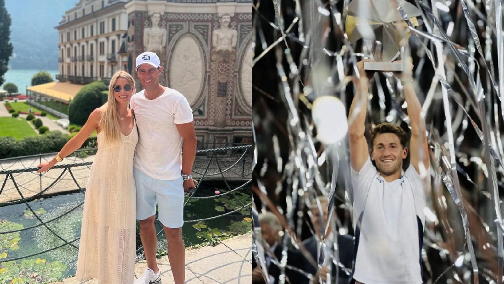 Rafael Nadal and his sister Maribel congratulate Casper Ruud (Image Sources: L - @mariabel_nadal on Instagram, R - Getty)