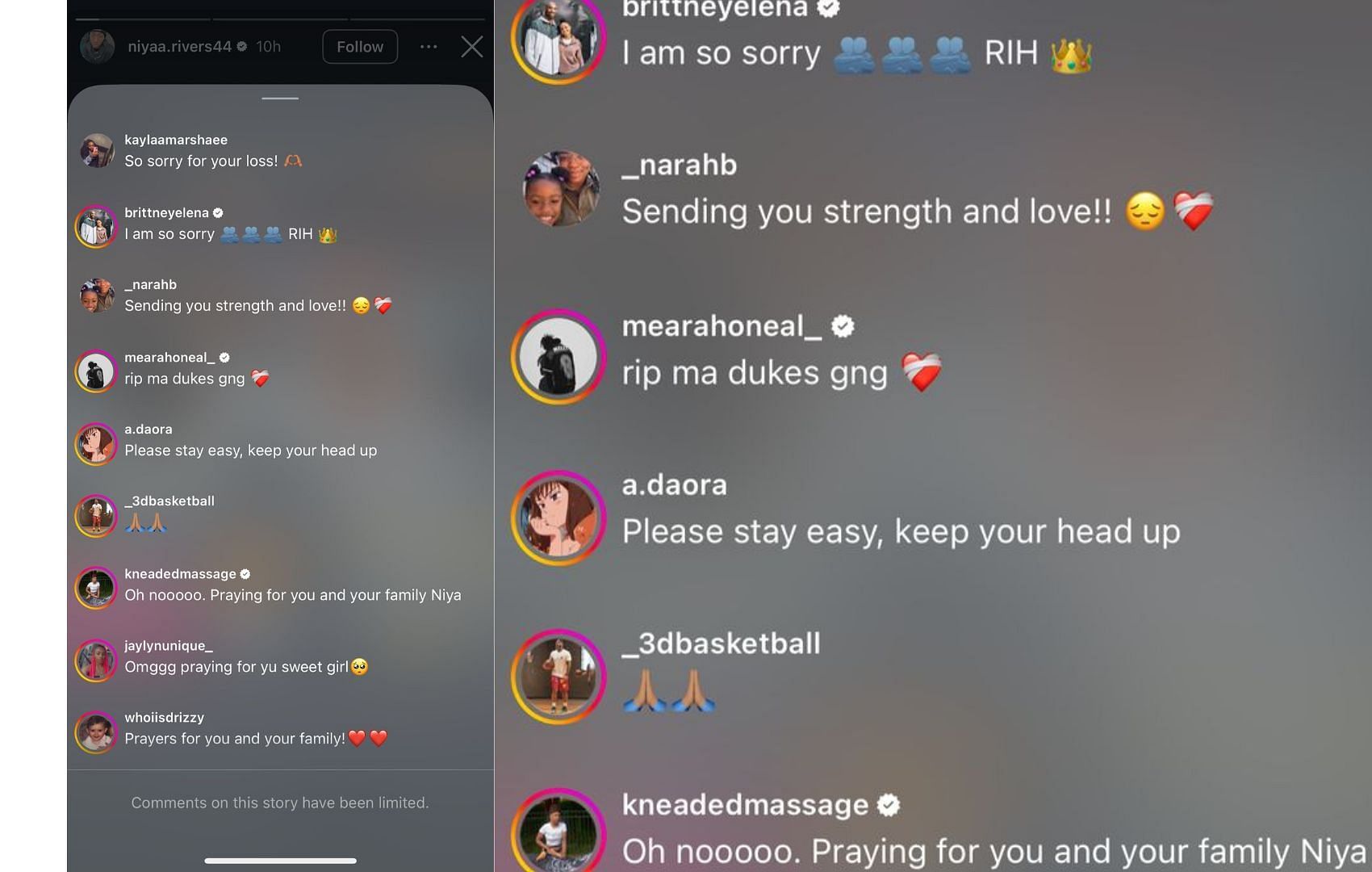 Shaquille O'Neal's daughter, Me'arah, consoles River alongside other athletes | via @niyaa.rivers44/ig