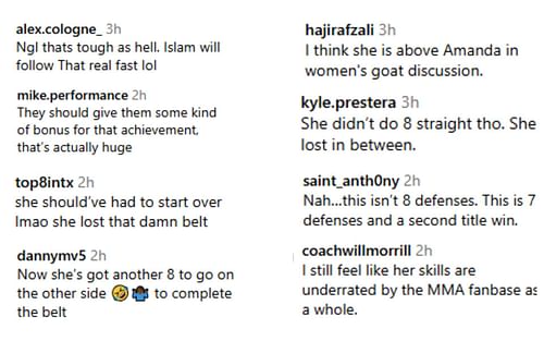 Fan reaction to Shevchenko earning all eight rubies [Image courtesy: @ufc on Instagram]