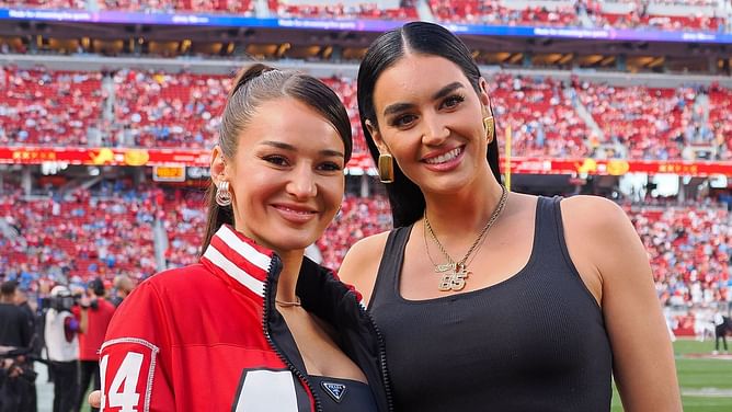 Kyle Juszczyk's wife Kristin styles $2,826 worth Gucci x Balenciaga handbag for night out with Claire Kittle