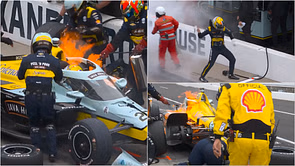Alexander Rossi rages in pitlane as Indy 500 ends with car on fire