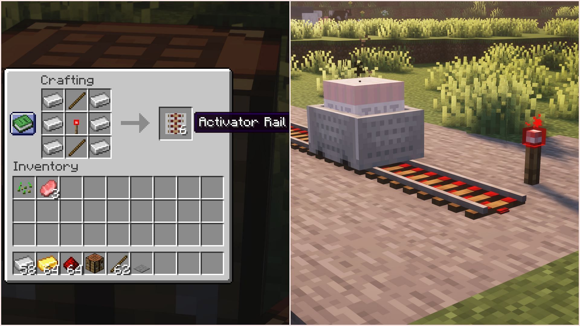 Activator rails can be used to activate a minecart with various items (Image via Sportskeeda Gaming || Mojang Studios)