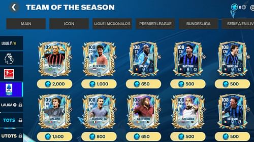 Players and legends available for the EA FC Mobile Serie A TOTS 25 Shards exchanges (Image via EA Sports)
