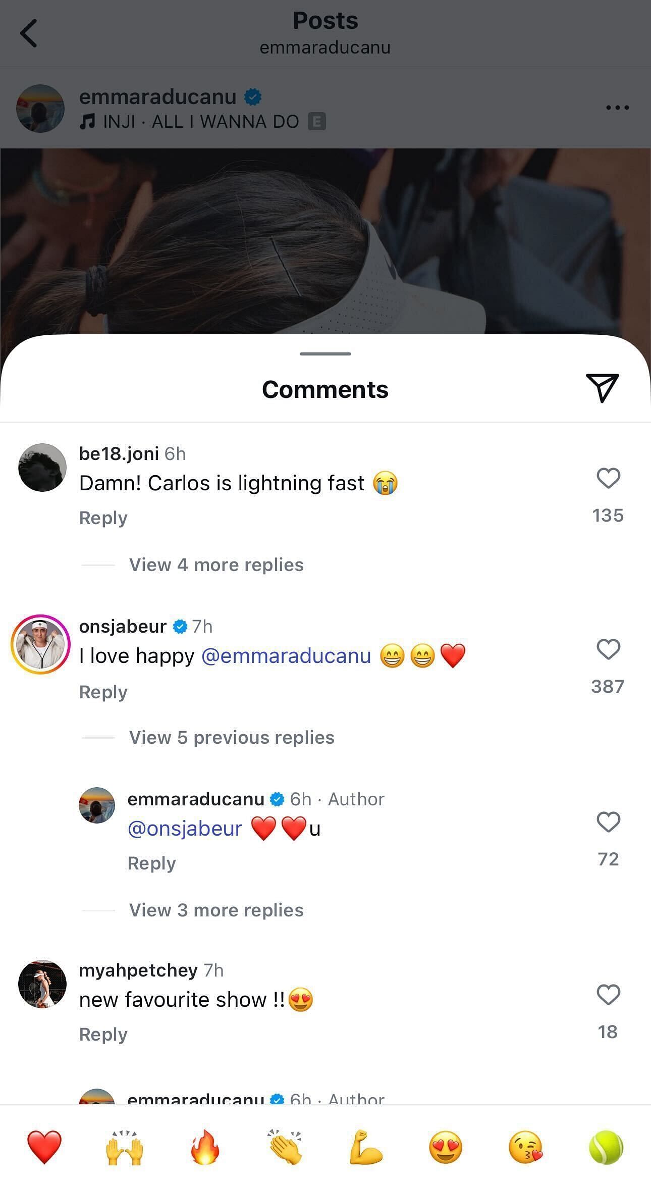 Screenshot from Emma Raduacnu&#039;s Instagram @emmaraducanu