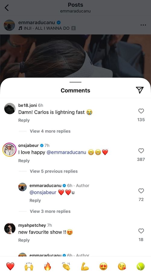 Screenshot from Emma Raduacnu's Instagram @emmaraducanu
