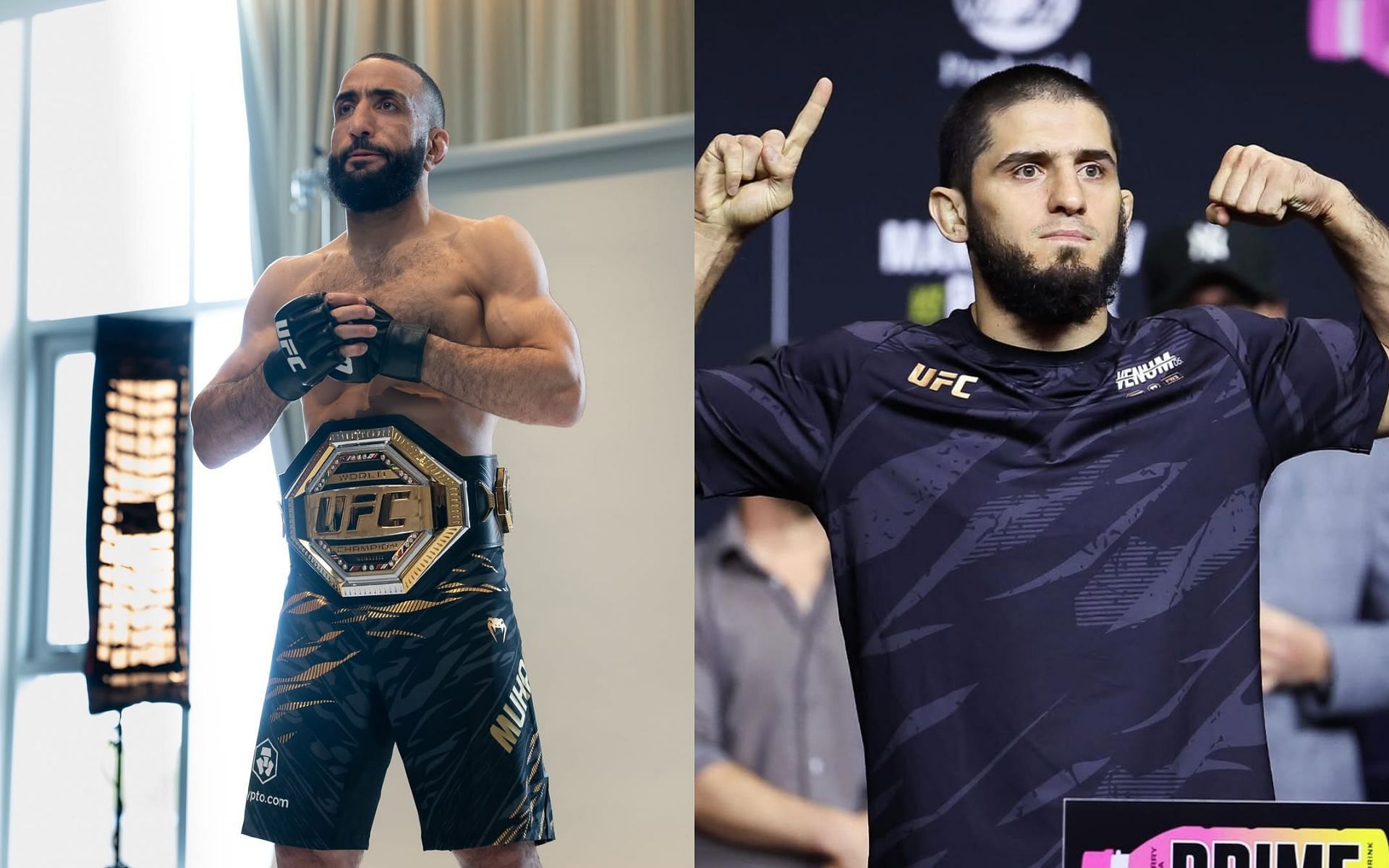 Belal Muhammad (left) talks about Hunter Campbell