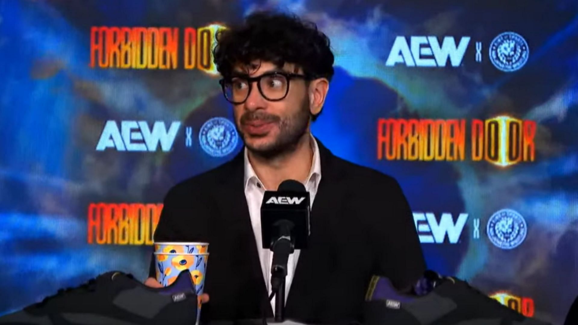 AEW President Tony Khan at the Forbidden Door 2024 media scrum